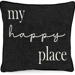 Black & White My Happy Place Outdoor Pillow