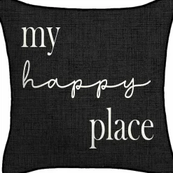 Black & White My Happy Place Outdoor Pillow