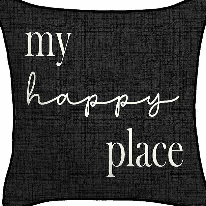 Black & White My Happy Place Outdoor Pillow