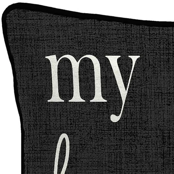 Black & White My Happy Place Outdoor Pillow