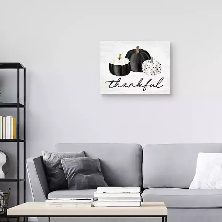 Black & White Pumpkins Thankful Canvas Art Print