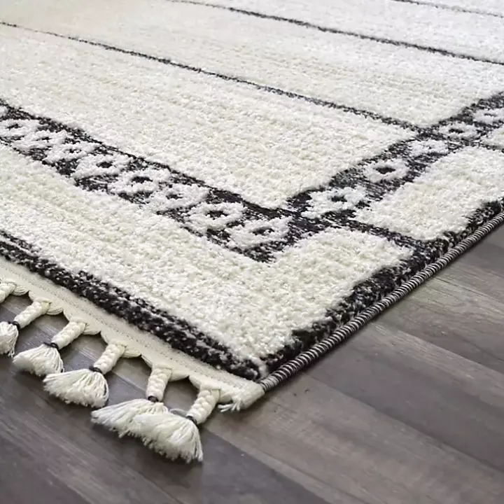 Black & White Striped Block Border Area Rug, 8x10