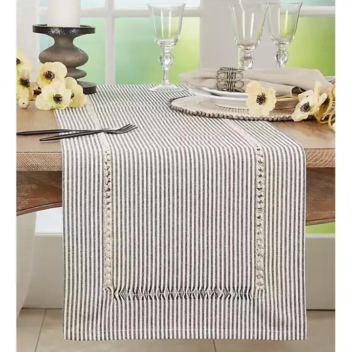 Black & White Striped Table Runner, 90 in.