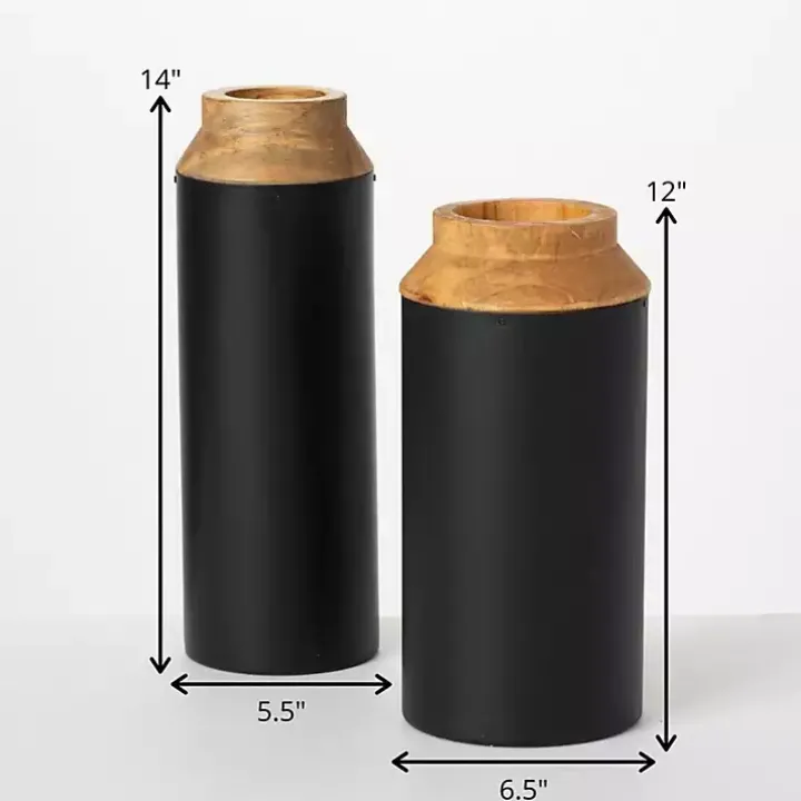 Black and Brown Wood Vases, Set of 2