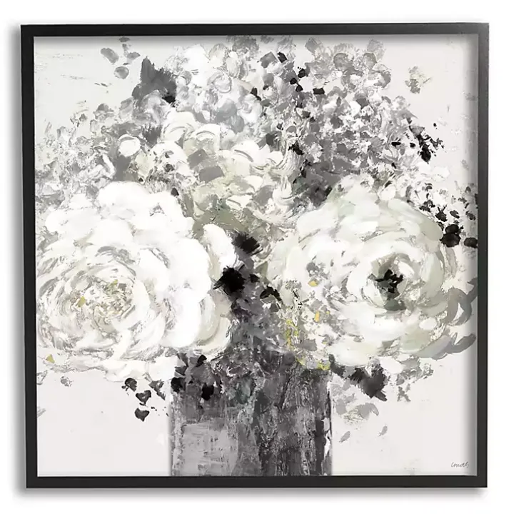 Black and Cream Abstract Floral Canvas Art Print