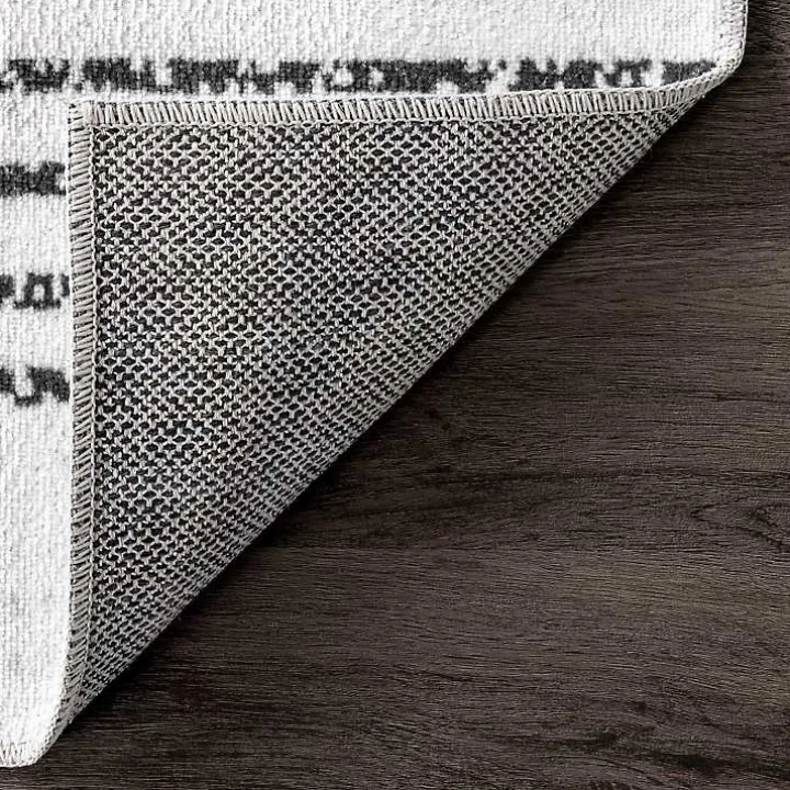 Black and Ivory Diamond Washable Area Rug, 3x5