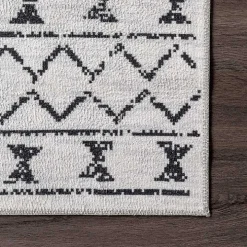 Black and Ivory Moroccan Washable Area Rug, 3x5