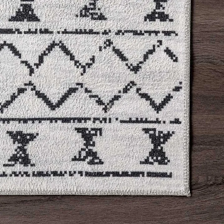 Black and Ivory Moroccan Washable Area Rug, 3x5