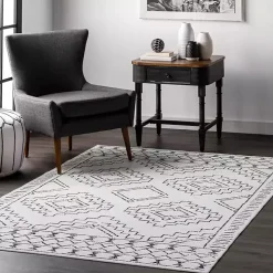 Black and Ivory Moroccan Washable Area Rug, 4x6