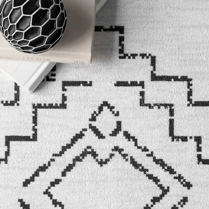 Black and Ivory Moroccan Washable Area Rug, 5x8