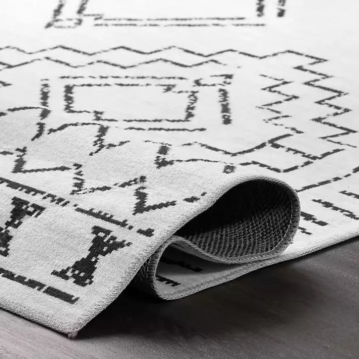 Black and Ivory Moroccan Washable Area Rug, 5x8
