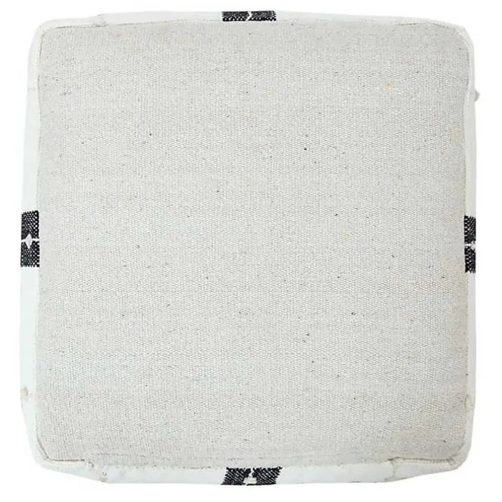Black and Ivory Textured Plaid Pouf