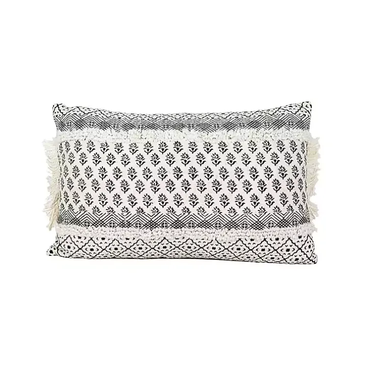 Black and White Boho Print Lumbar Pillow