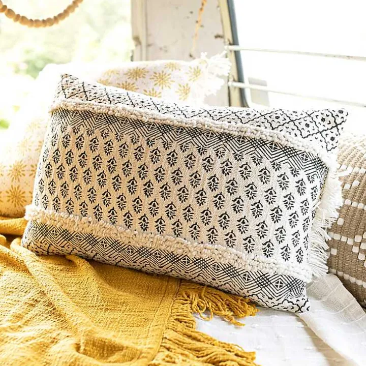 Black and White Boho Print Lumbar Pillow