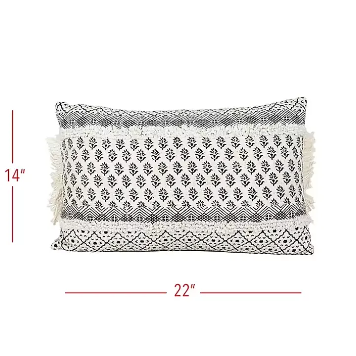Black and White Boho Print Lumbar Pillow