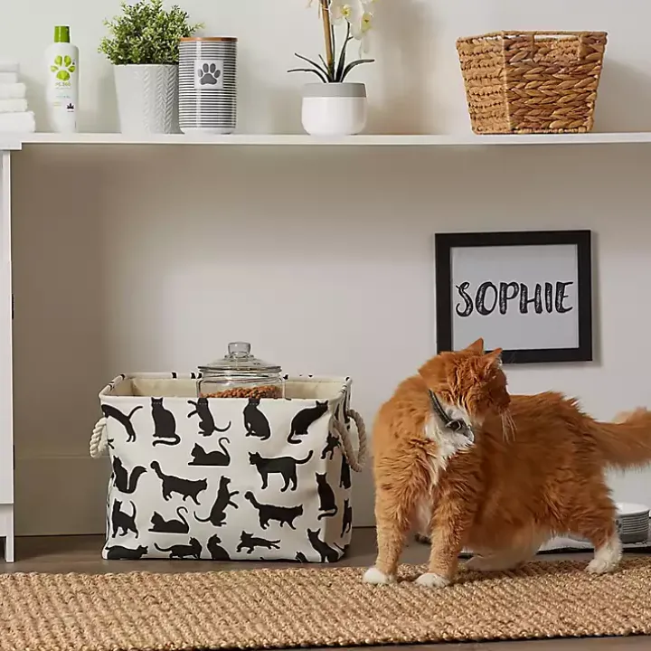 Black and White Cat Rectangular Pet Bin
