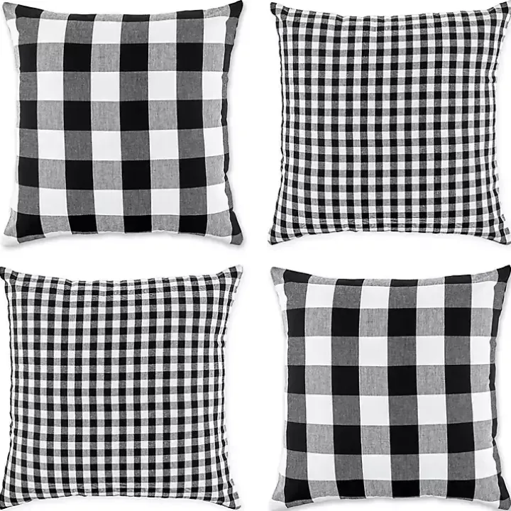Black and White Gingham Pillow Covers, Set of 4