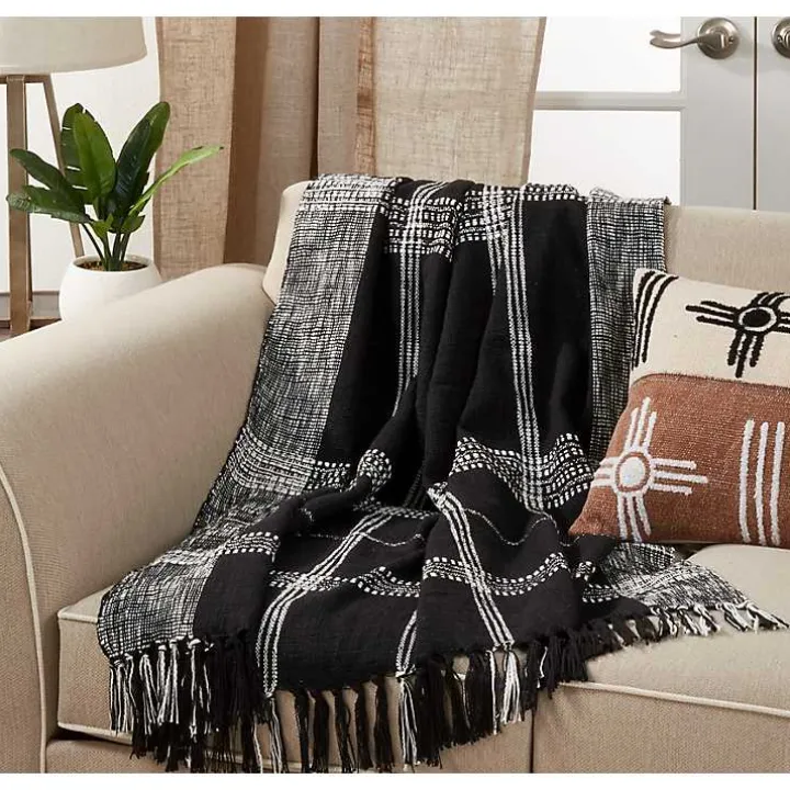 Black and White Plaid Fringed Throw