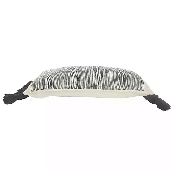 Black and White Striped Lumbar Pillow with Tassels