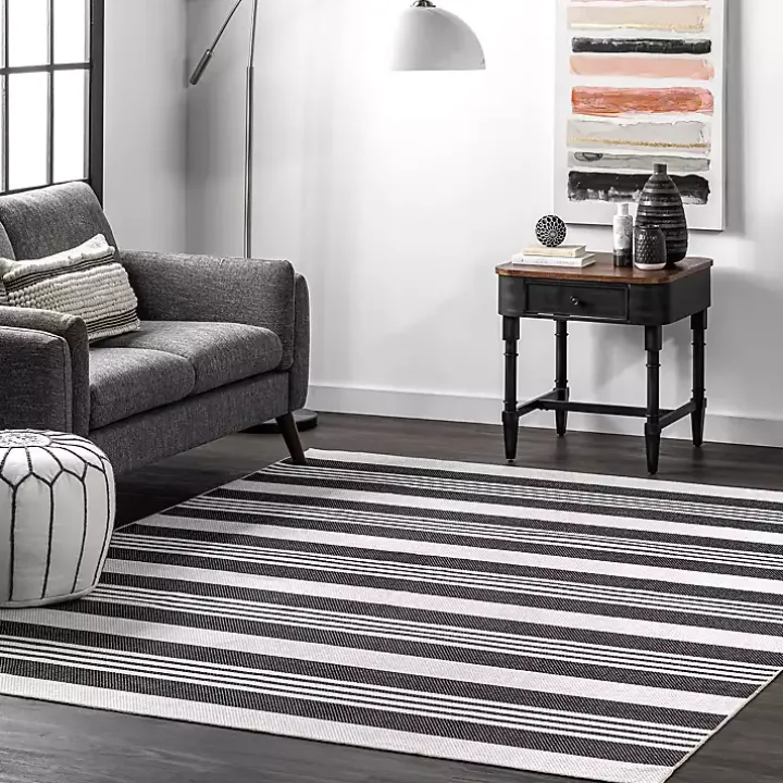 Black and White Striped Washable Area Rug, 3x5