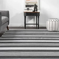 Black and White Striped Washable Area Rug, 3x5