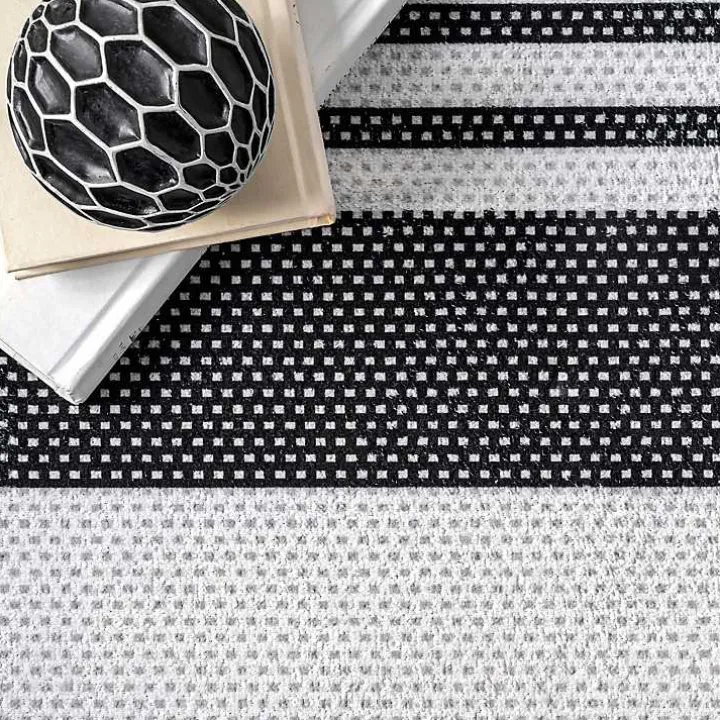 Black and White Striped Washable Area Rug, 3x5