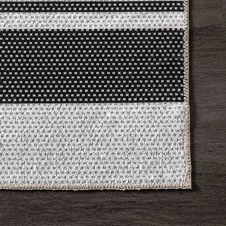 Black and White Striped Washable Area Rug, 3x5