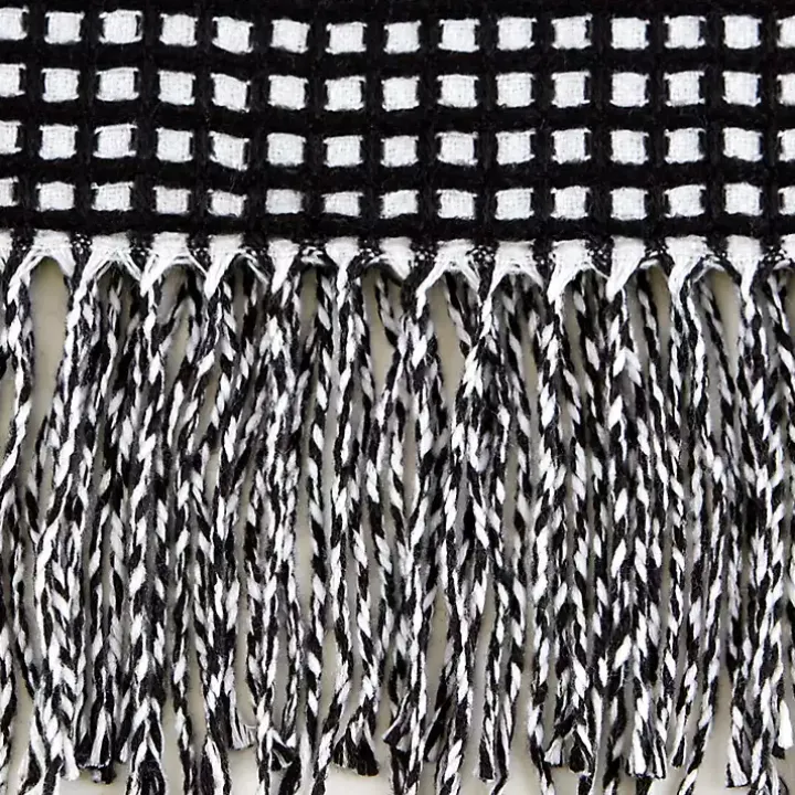 Black and White Waffle Knit Fringe Throw