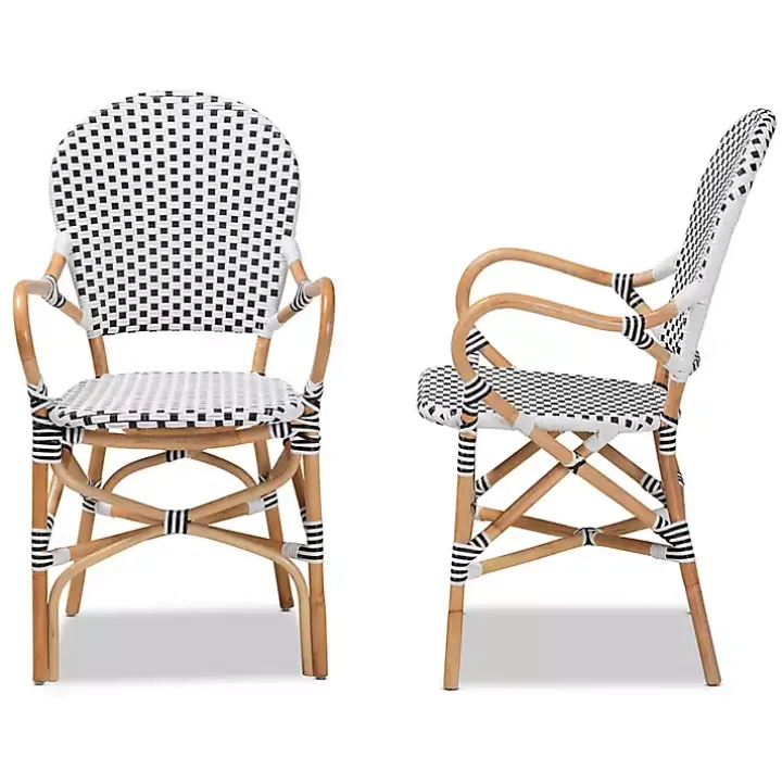 Black and White Woven Dining Chairs, Set of 2