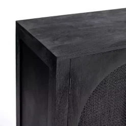 Black Arch Cane and Wood Cabinet