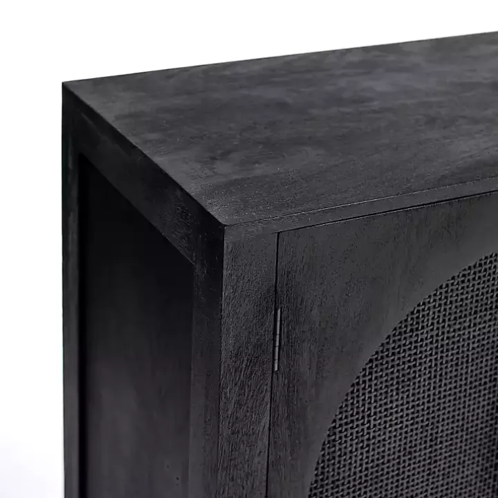 Black Arch Cane and Wood Cabinet