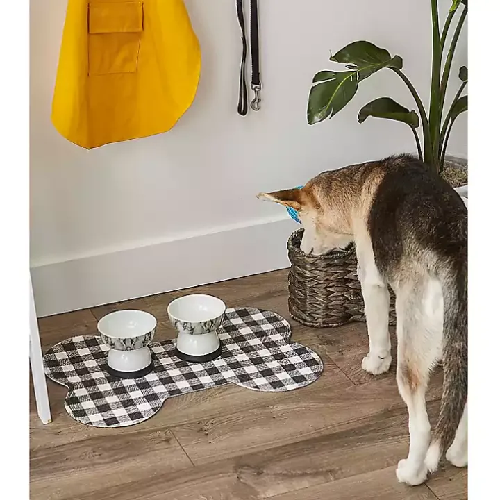 Black Buffalo Check Bone Pet Bowl Mat