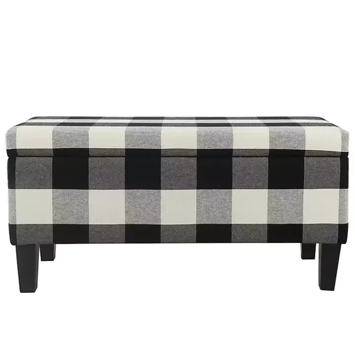 Black Buffalo Check Storage Bench