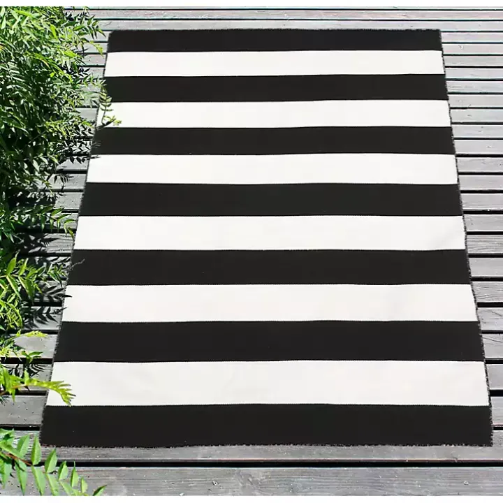 Black Cabana Stripe Indoor/Outdoor Area Rug, 3x5