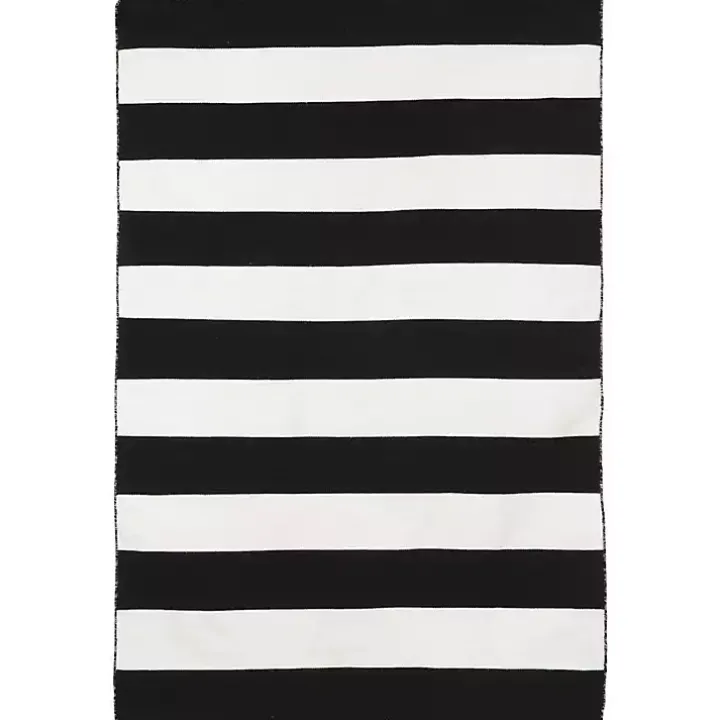 Black Cabana Stripe Indoor/Outdoor Area Rug, 5x7