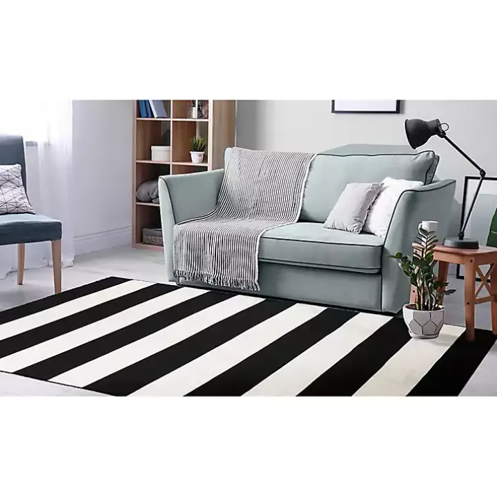 Black Cabana Stripe Indoor/Outdoor Area Rug, 7x9