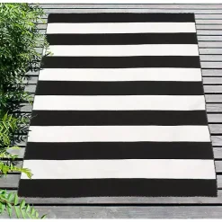 Black Cabana Stripe Indoor/Outdoor Area Rug, 7x9