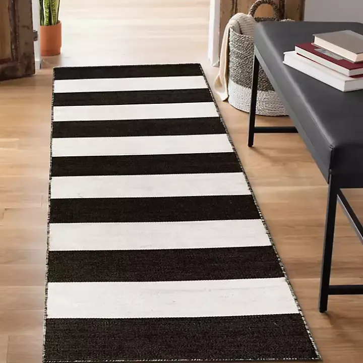 Black Cabana Stripe Indoor/Outdoor Runner, 2x8