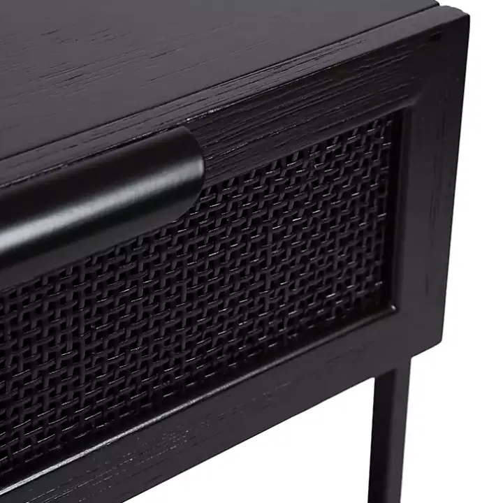 Black Cane Drawer Accent Table