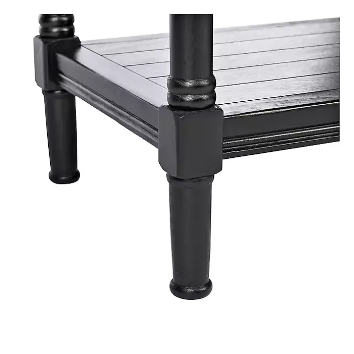 Black Carved Pinewood Farmhouse Accent Table
