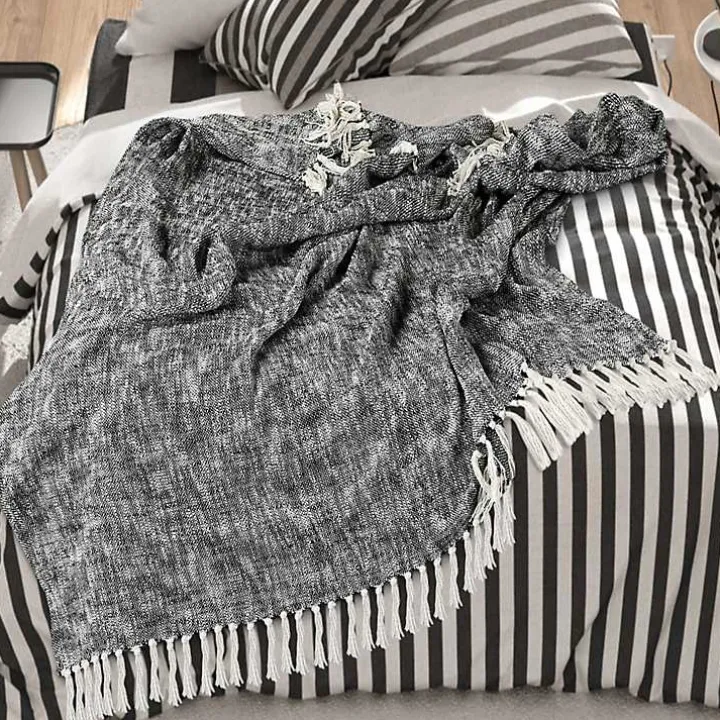 Black Chambray Fringe Throw