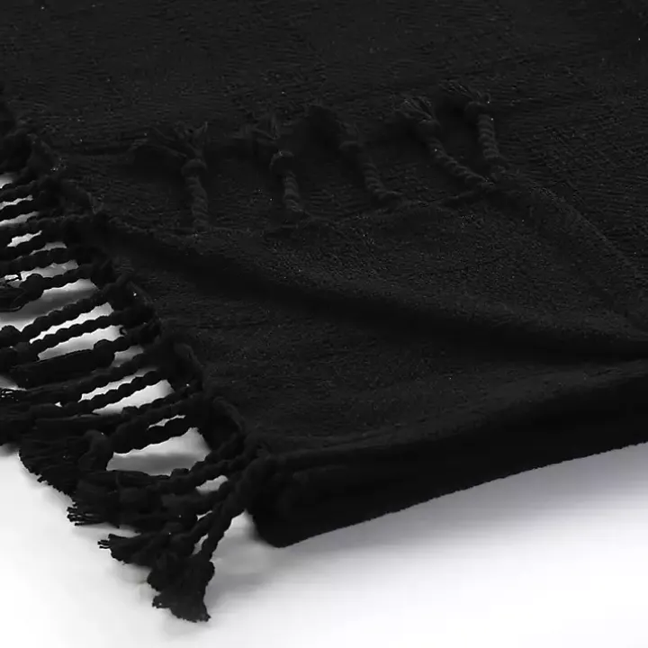 Black Checkered Weave Fringe Throw
