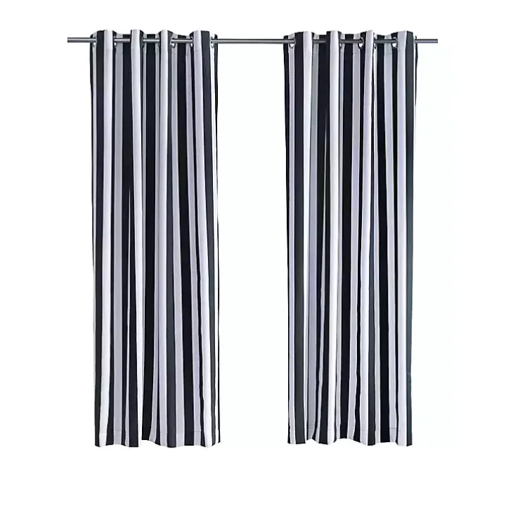 Black Coastal Stripe Outdoor Curtain Panel, 96 in.