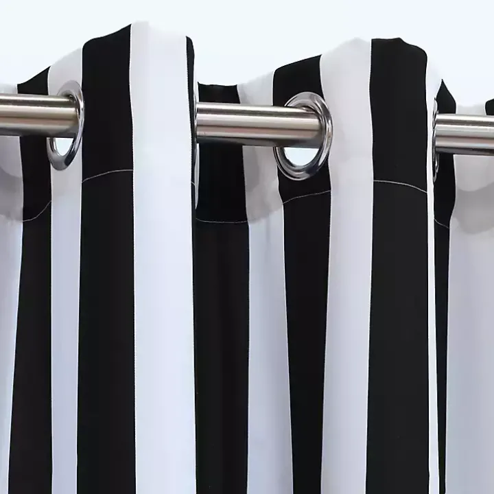 Black Coastal Stripe Outdoor Curtain Panel, 96 in.