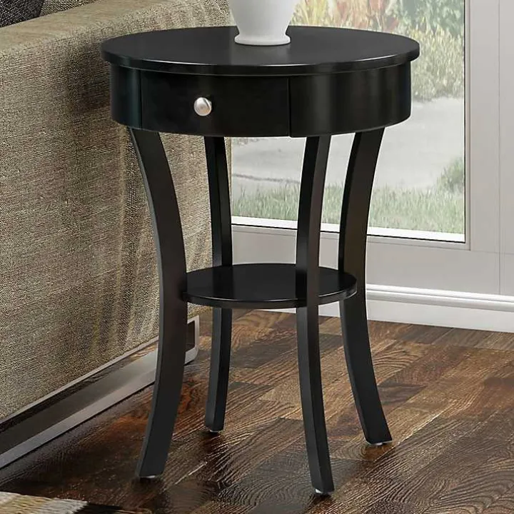 Black Curved Legs Round Drawer Accent Table