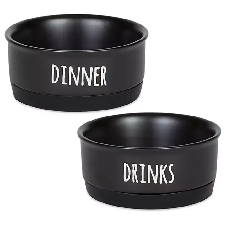 Black Dinner & Drinks 2-pc. Pet Bowl Set, 4 in.