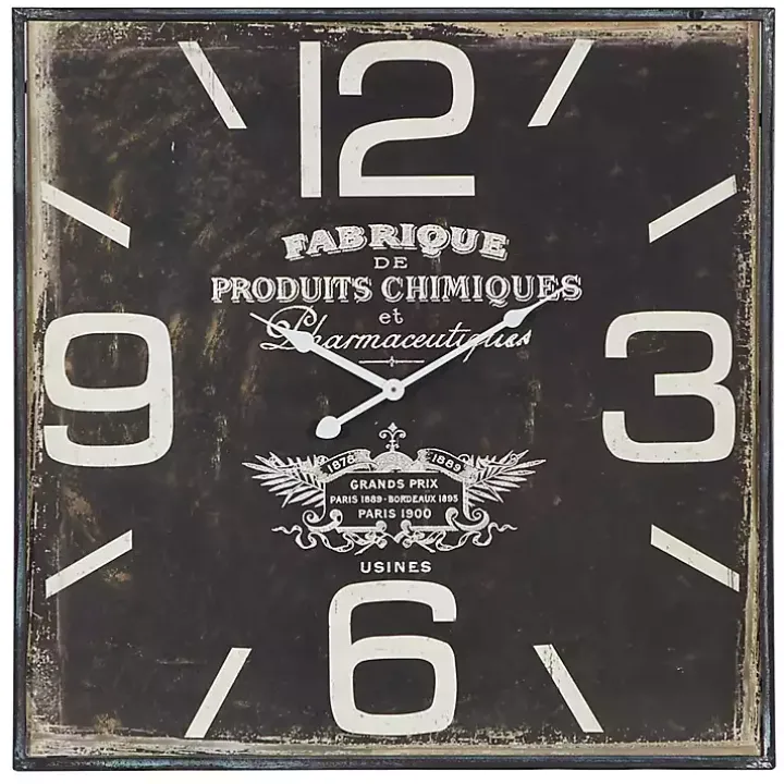 Black Distressed Wood Face Square Clock