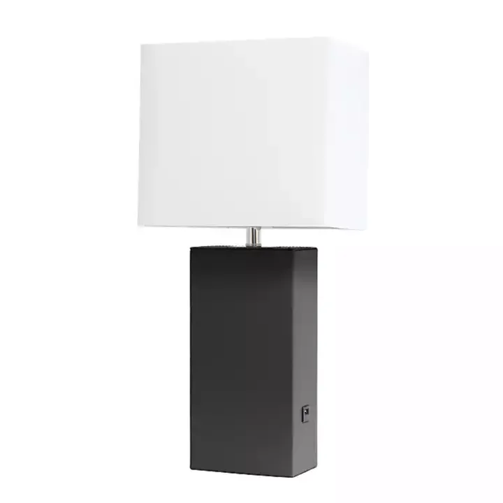 Black Faux Leather Charging Table Lamp