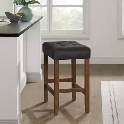 Black Faux Leather Madison Walnut Counter Stool