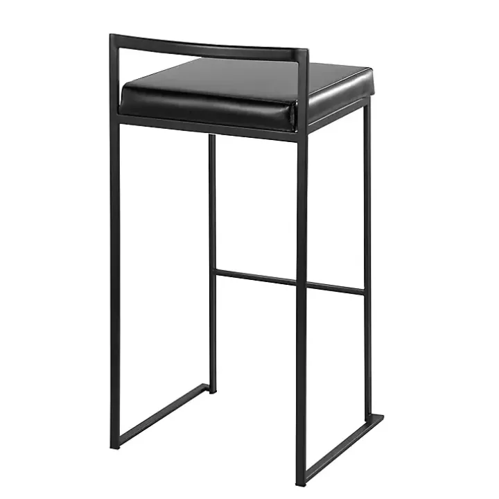 Black Faux Leather Stackable Bar Stools, Set of 2